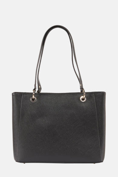 Zwarte Guess schoudertas met gouden details op de handvatten