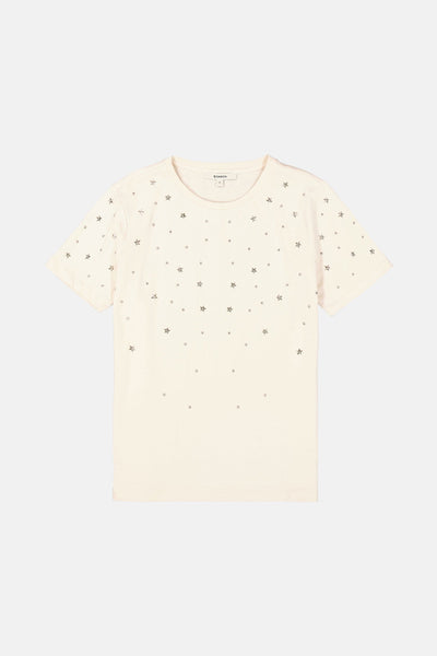 T-shirt écru à manches courtes de GARCIA, orné de motifs étoiles et points métallisés.