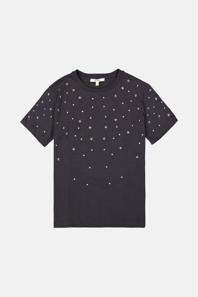 T-shirt noir à manches courtes de GARCIA avec des étoiles et des pois décoratifs.