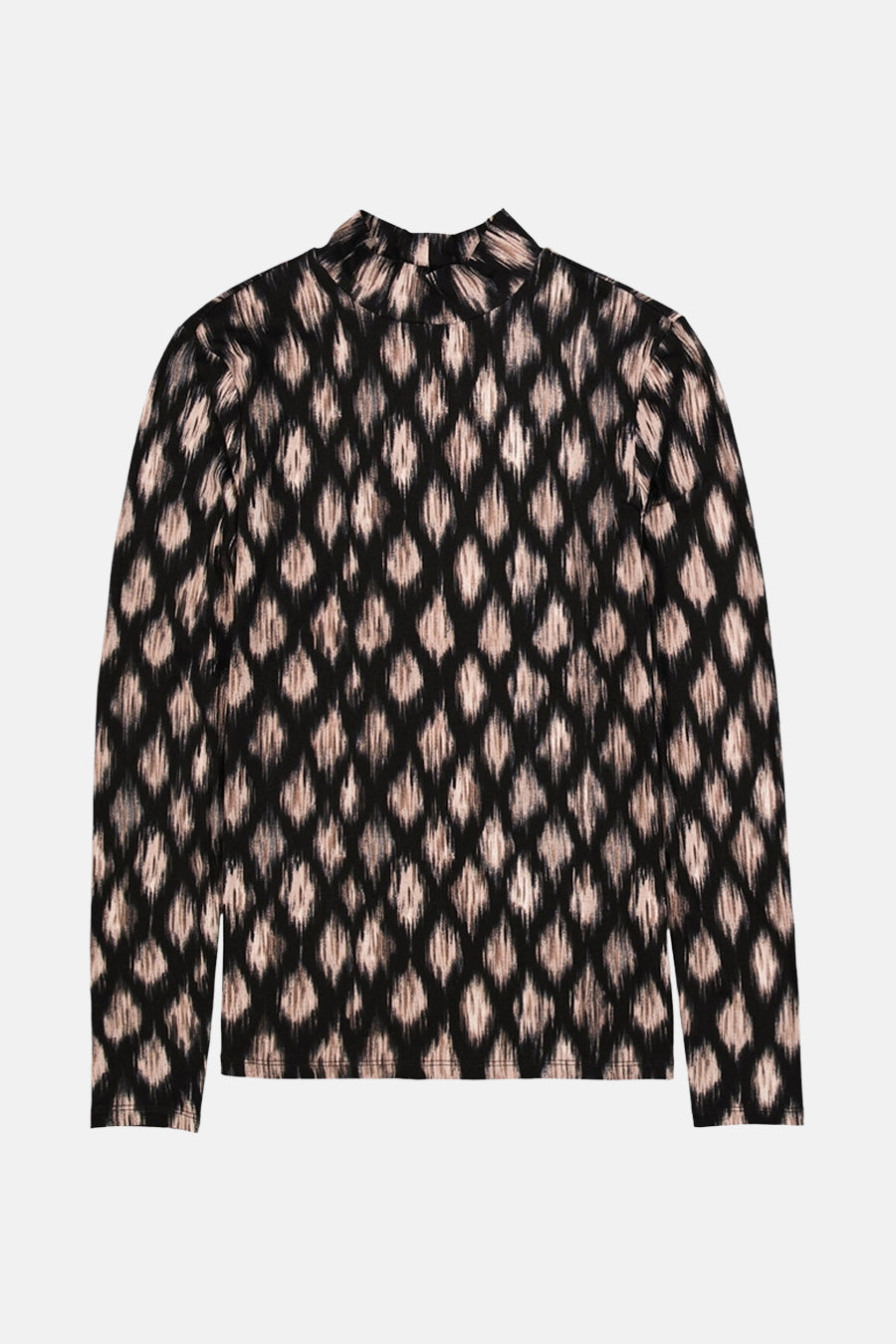 GARCIA meerkleurig T-shirt met lange mouwen en een onregelmatig zwart en beige ruitpatroon.