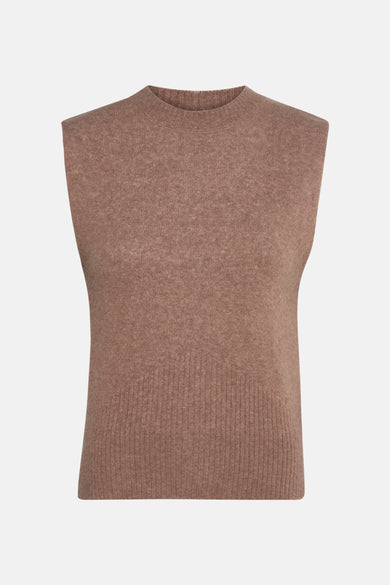 GARCIA taupe hemd met ronde hals en geribbelde gebreide stof.