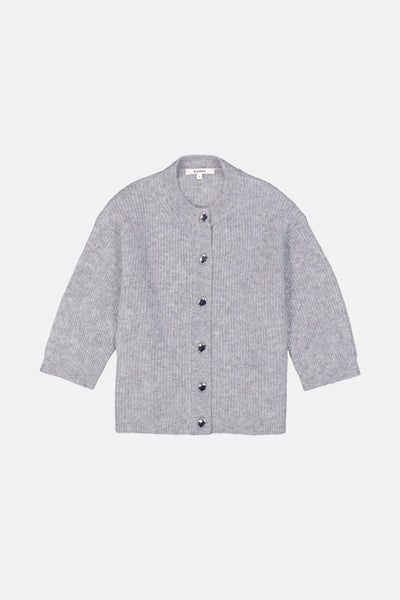 Cardigan gris by GARCIA avec des boutons argentés sur un tissu en maille côtelée.