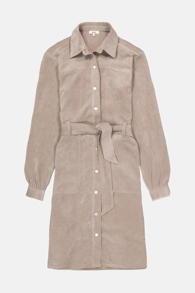 Robe taupe à manches longues de GARCIA, en velours côtelé avec ceinture nouée et poches plaquées.