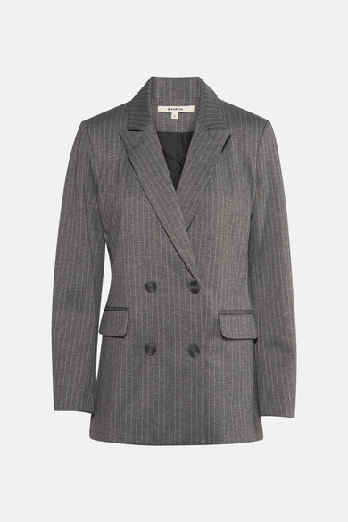 Grijze gestreepte blazer van GARCIA, dubbele rij knopen met twee knopen, klassieke revers.