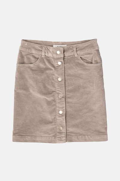 Jupe courte taupe en velours côtelé de GARCIA, avec boutons sur le devant et poches plaquées.