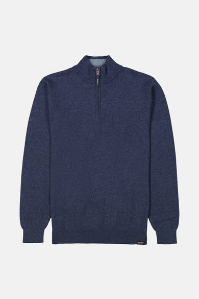 Garcia blauwe coltrui met ritssluiting en gemêleerde textuur.