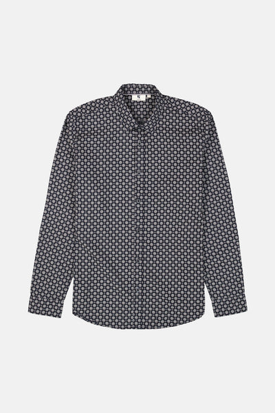 Chemise à manches longues bleue de GARCIA, avec motif géométrique régulier sur fond uni.
