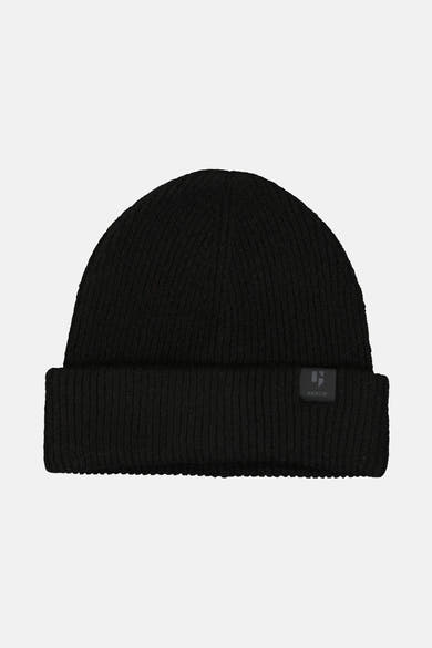 Zwarte gebreide muts van GARCIA, met een klein discreet vierkant logo op de rand.