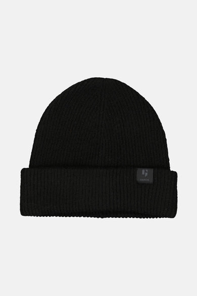 Zwarte gebreide muts van GARCIA, met een klein discreet vierkant logo op de rand.