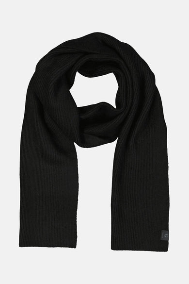 Écharpe noire en tricot côtelé de GARCIA, accessoire enveloppant et doux avec une étiquette discrète.