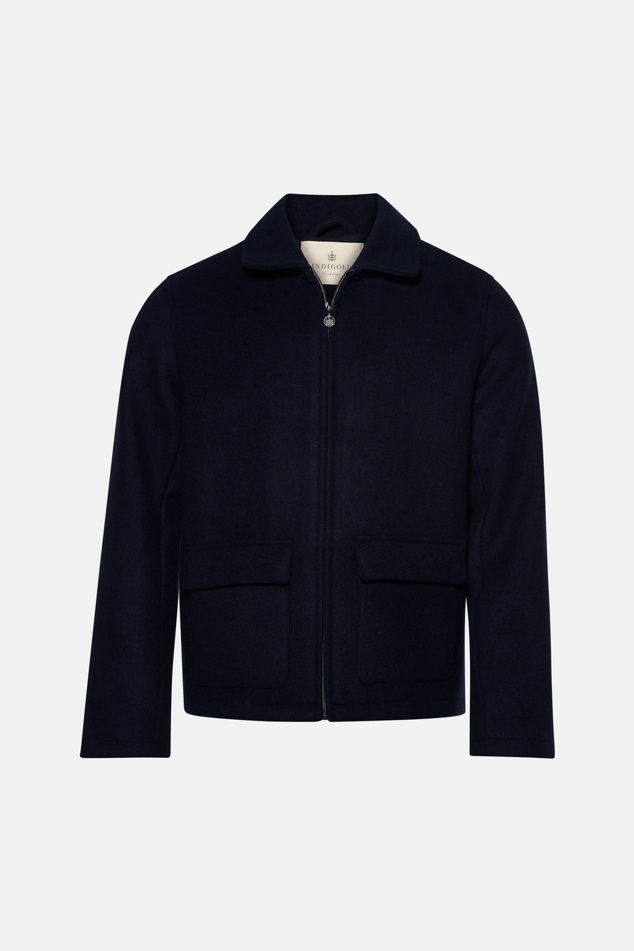 Veste courte bleu foncé INDIGOLD à col montant, fermeture zippée et deux poches à rabat.