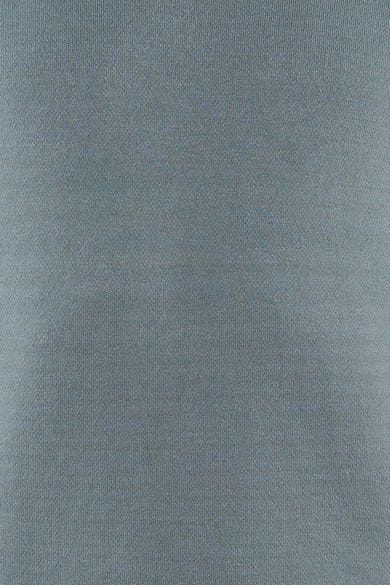 Blue crewneck sweater with fine knit texture, close-up front view