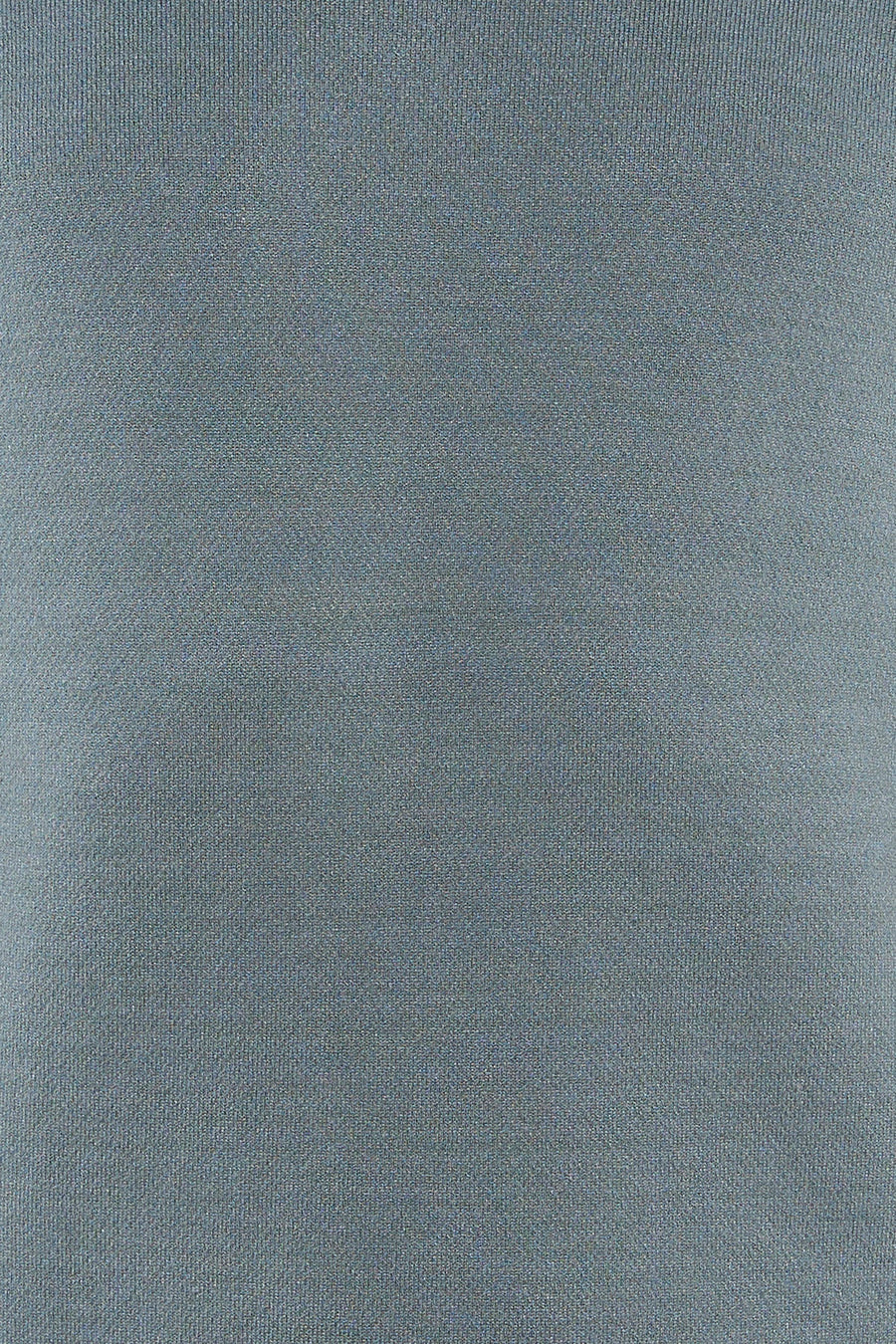 Blue crewneck sweater with fine knit texture, close-up front view