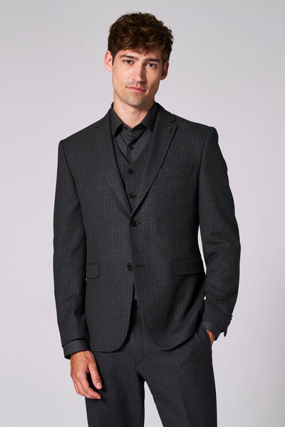 Bruine blazer van Le Fabuleux Marcel de Bruxelles met ruitpatroon en ingesneden revers.