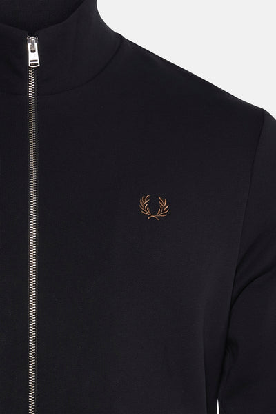 Sweat col montant noir de FRED PERRY avec fermeture éclair et logo brodé.
