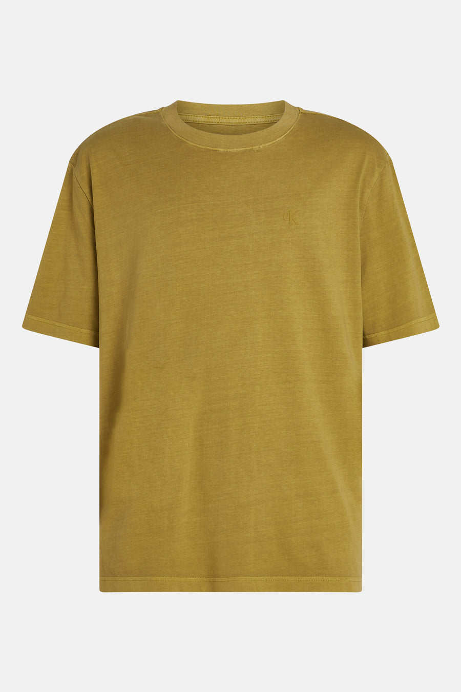 Okerkleurig T-shirt met korte mouwen van Calvin Klein, met een discreet ton-sur-ton logo op de borst.