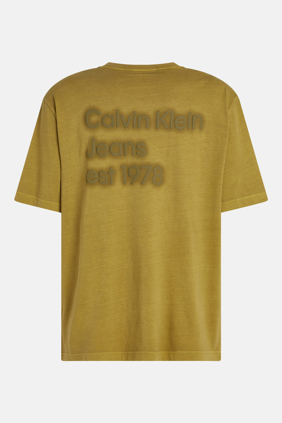 Okerkleurig T-shirt met korte mouwen van Calvin Klein, met reliëflogo op de rug.