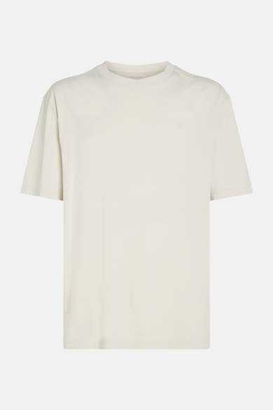 Ecru T-shirt met korte mouwen van Calvin Klein, met een discreet logo op de borst, op een neutrale achtergrond.
