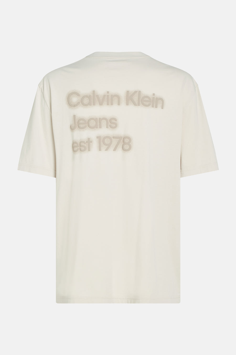 Ecru T-shirt met korte mouwen van Calvin Klein met een toon-op-toon tekst op de rug.