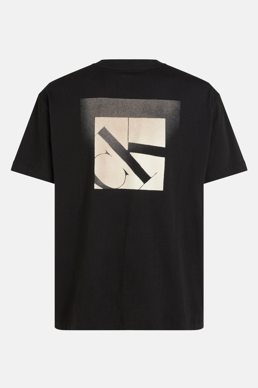 Zwart T-shirt met korte mouwen van Calvin Klein, met een vierkante grafische print op de rug.