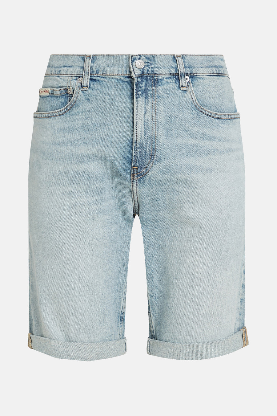 Korte spijkerbroek van lichtblauw denim van Calvin Klein, met omgeslagen zomen.