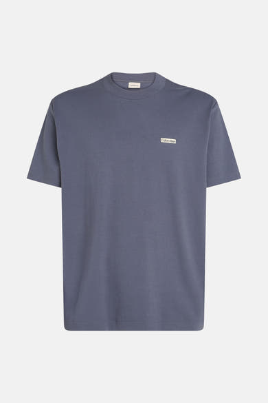 Grijs T-shirt met korte mouwen van Calvin Klein, met een klein rechthoekig logo op de borst.