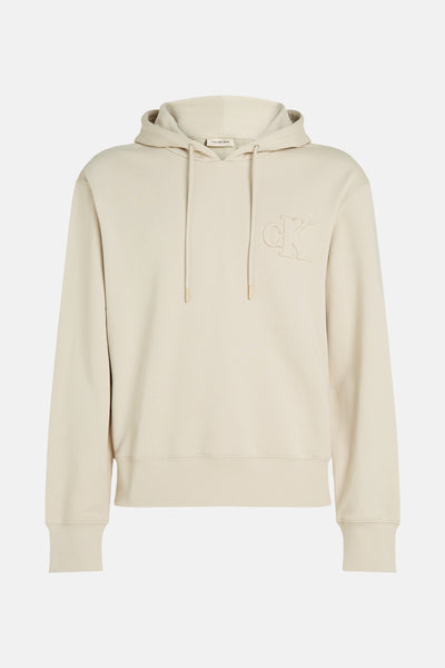 Sweat à capuche beige de Calvin Klein Jeans, avec cordon de serrage et logo ton sur ton.