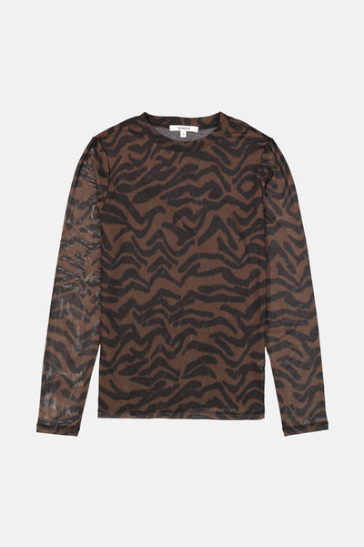 Zwarte T-shirt met lange mouwen van GARCIA met een bruin zebraprint all-over patroon.