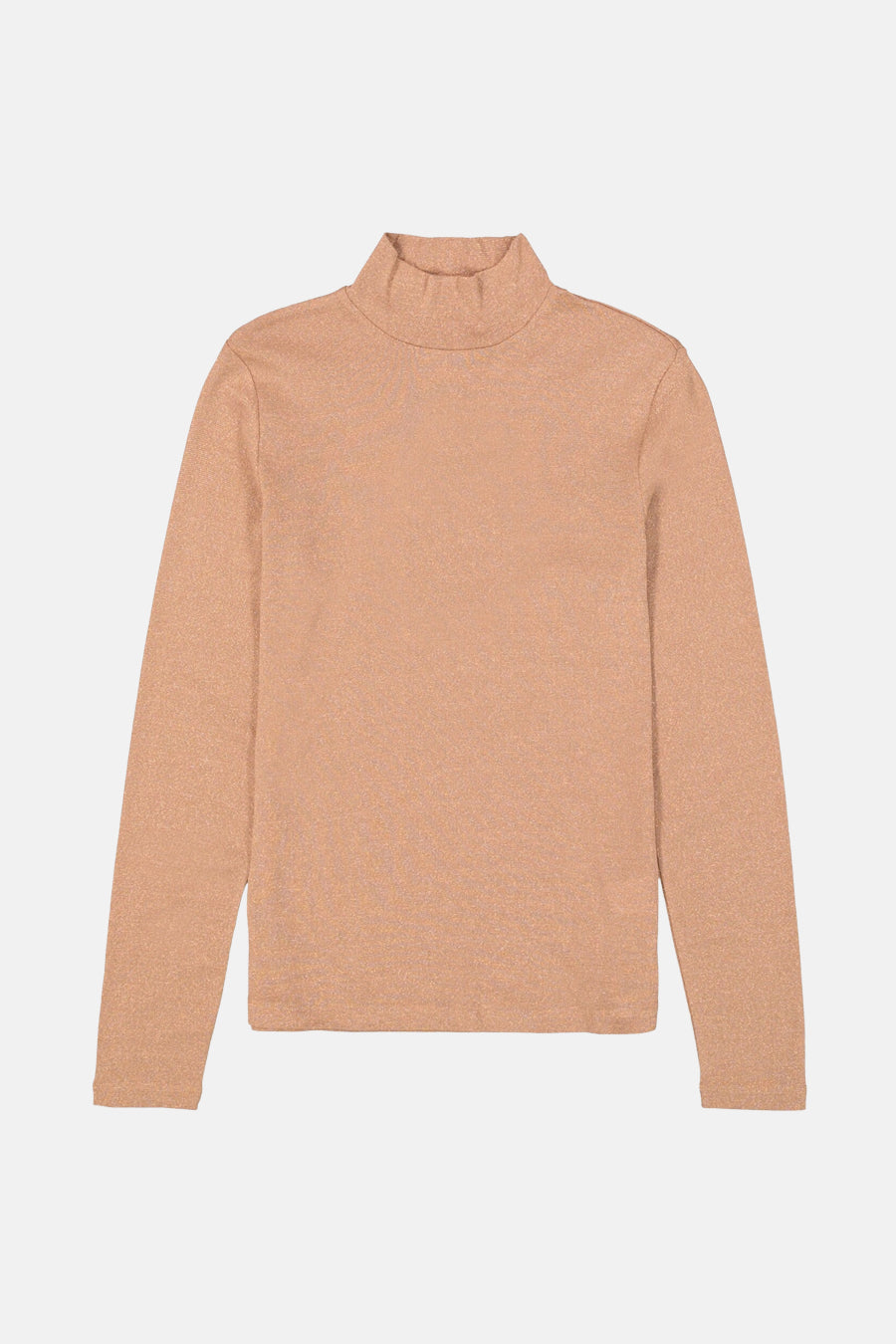 Bruin T-shirt met lange mouwen van GARCIA, van glanzende stof en nauwsluitende pasvorm op een effen achtergrond.
