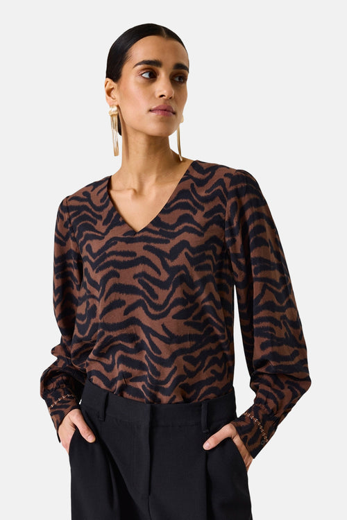 Blouse met lange mouwen - Bruin