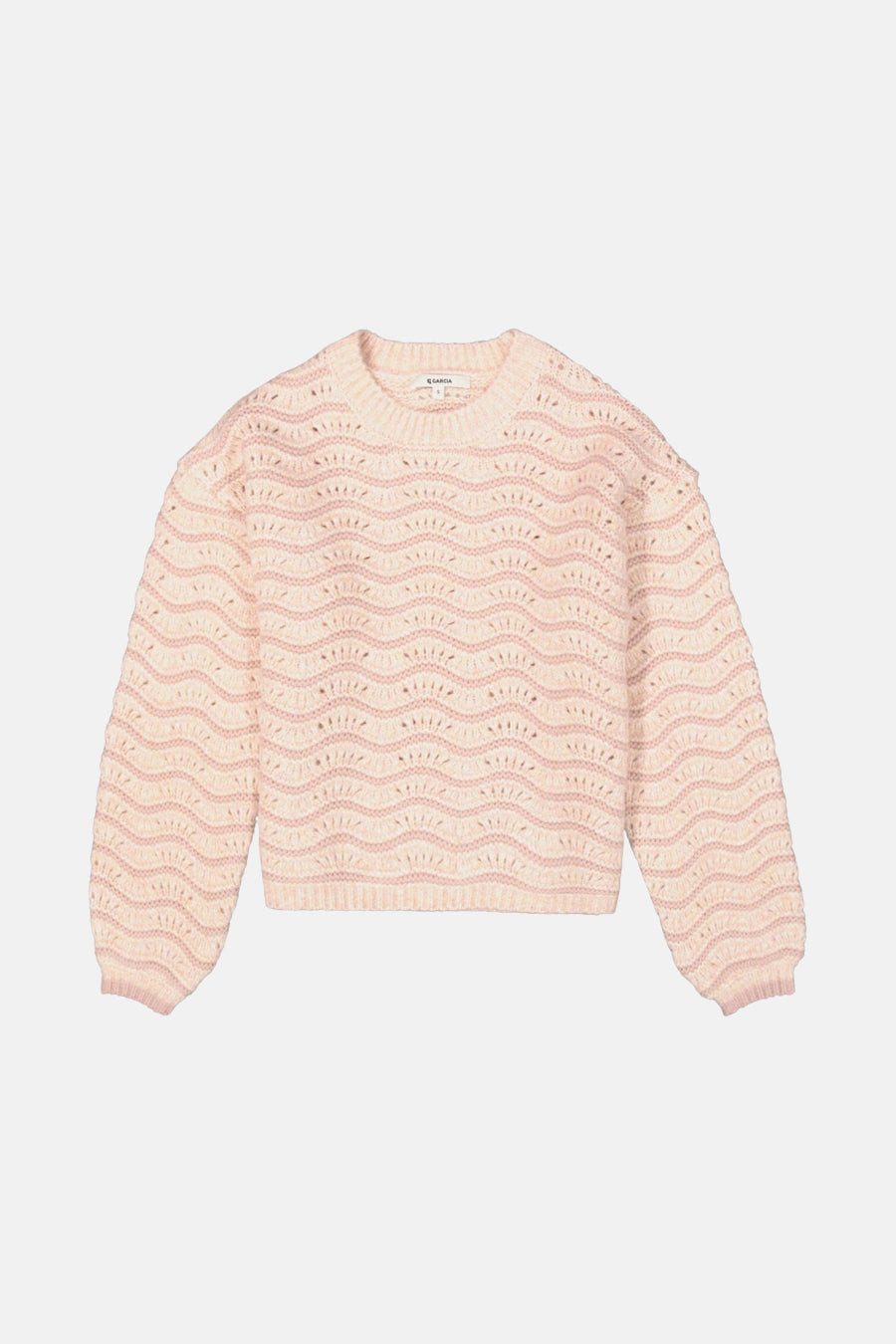 Roze trui met ronde hals van GARCIA, met een golvend ajourpatroon.