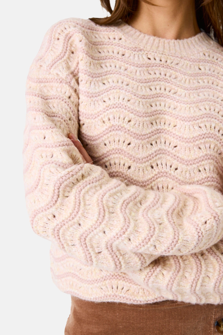 Roze trui met ronde hals van GARCIA, golvend patroon, gebreide textuur.