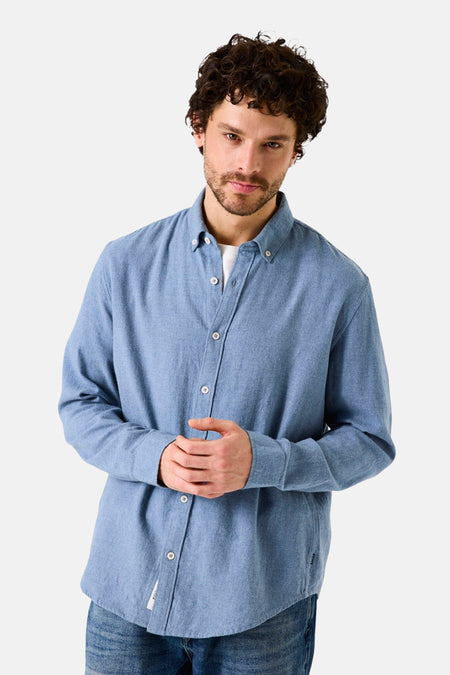 Blauw katoenen overhemd met lange mouwen van GARCIA, met een flanellen textuur en witte knopen.