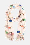 Écharpe beige Access® à motif de chiens colorés, avec franges multicolores