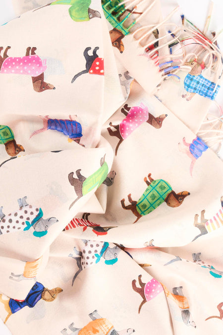 Écharpe beige Access® à motifs colorés de chiens