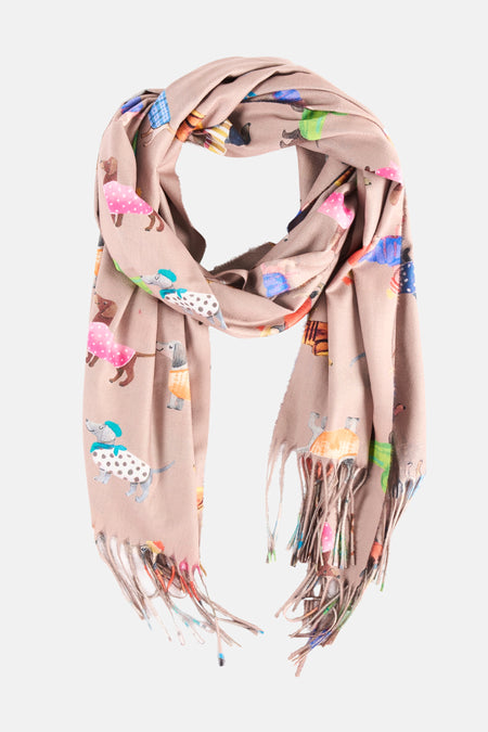 Écharpe taupe Access® à motifs colorés et franges