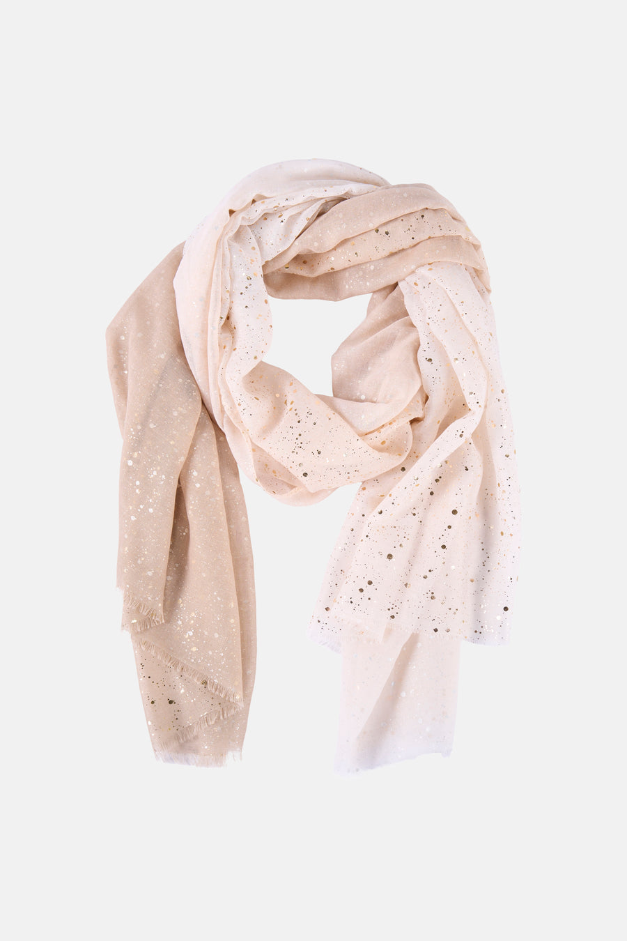 Foulard beige de Access® avec motif scintillant doré et argenté, texture légère.