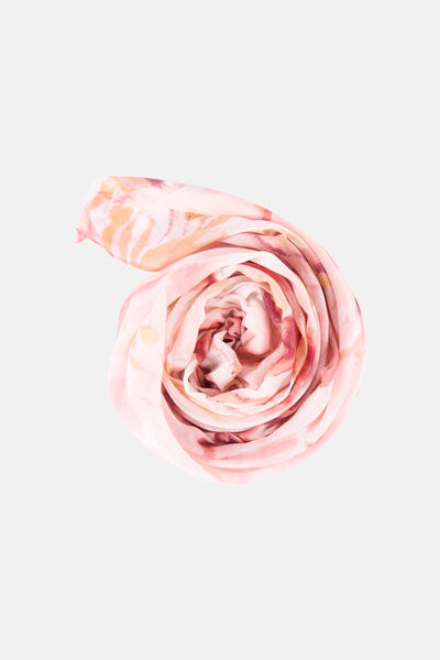 Multikleuren sjaal van Access®, opgerold met bloemenpatroon en getextureerde details.