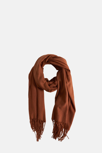 Foulard brun par Access®, avec des franges décoratives et une texture douce.