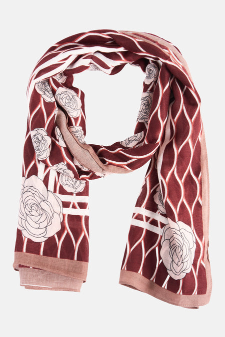 Écharpe rouge Access® à motifs floraux et lignes géométriques