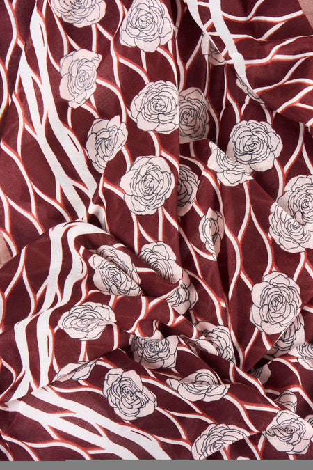 Écharpe rouge Access® à motif floral et lignes blanches