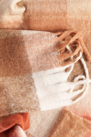 Access® veelkleurige sjaal, geruit met details van geknoopte franjes.
