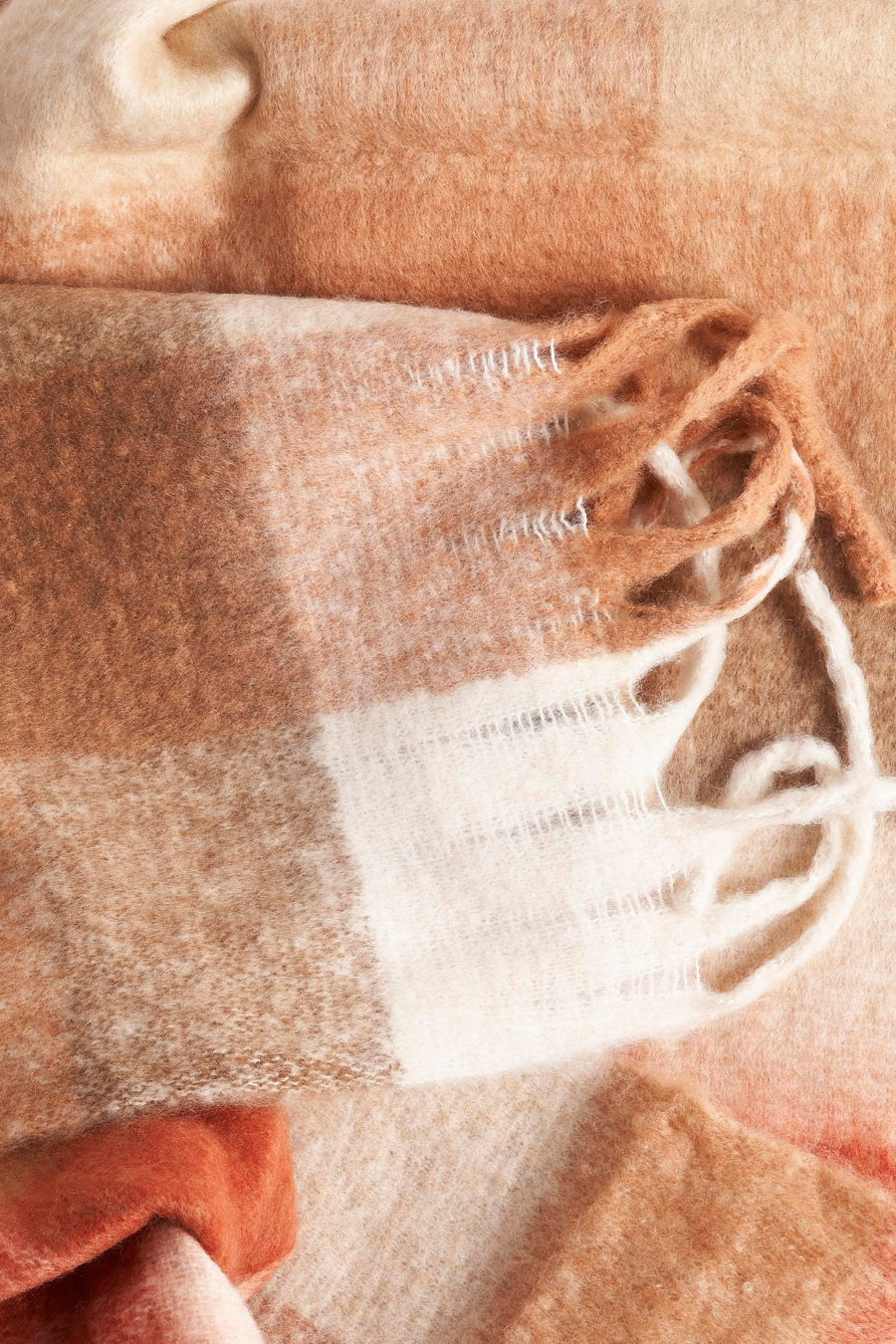 Access® veelkleurige sjaal, geruit met details van geknoopte franjes.