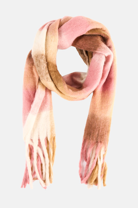 Écharpe rose, blanche et marron à franges Access®