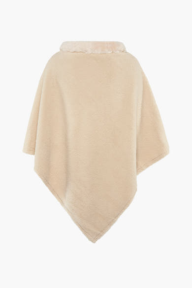 Poncho beige en peluche, de Access, avec col en fausse fourrure.