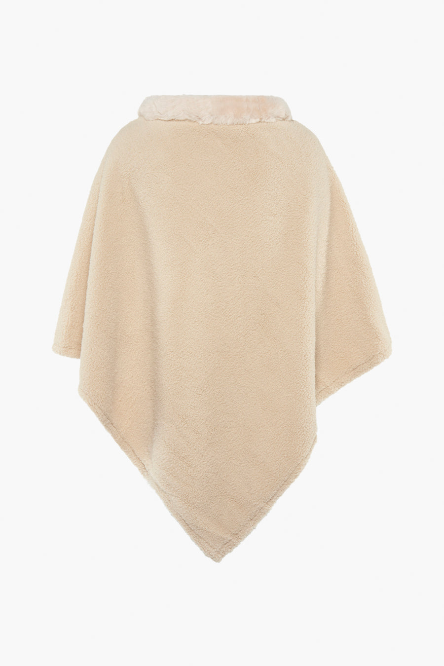 Poncho beige en peluche, de Access, avec col en fausse fourrure.