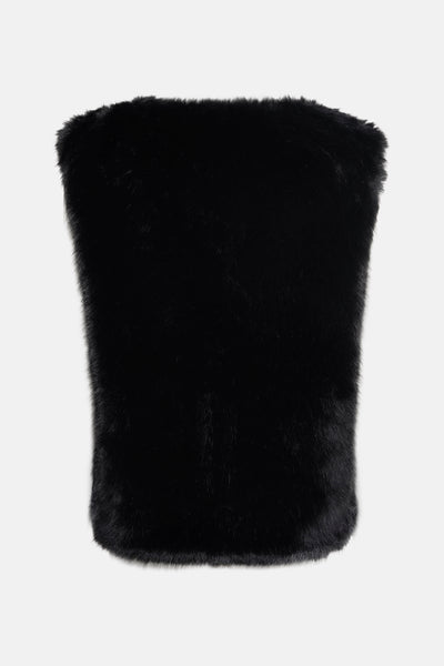 Veste sans manches noire en fausse fourrure de Access®, texture douce et épaisse.
