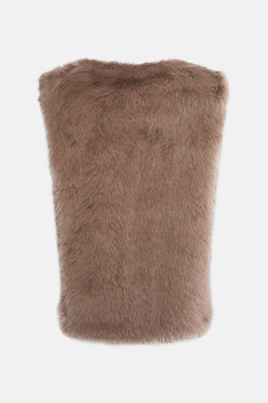 Veste sans manches beige d'Access®, en fausse fourrure douce et moelleuse.