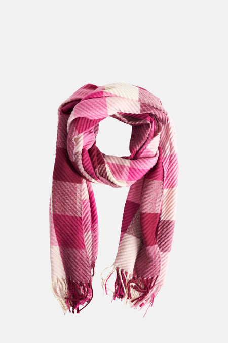 Roze geruite sjaal van Access®, met decoratieve franjes.