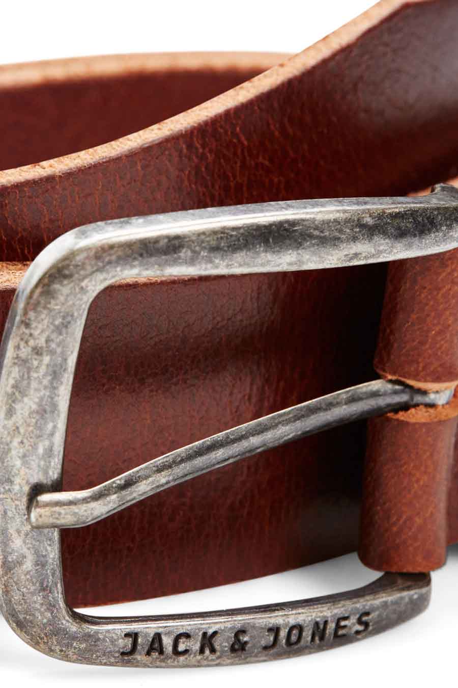Ceinture marron en cuir de ACCESSORIES BY JACK & JONES, avec boucle en métal vieilli.